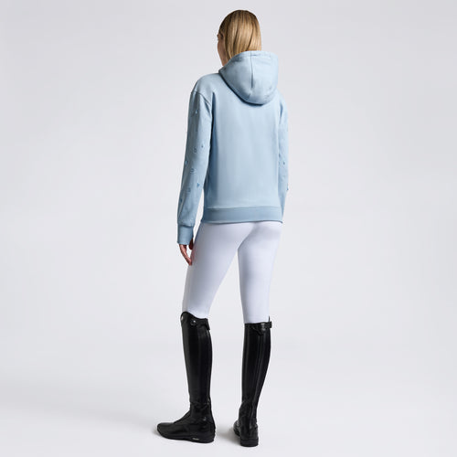 Ein stilvoller Hoodie für Damen von Cavalleria Toscana. Er zeigt den Hoodie mit einer Frontansicht, in der die verstellbare Kapuze, der Reißverschluss und das Logo auf dem Ärmel gut erkennbar sind. Der Stoff ist weich und komfortabel.