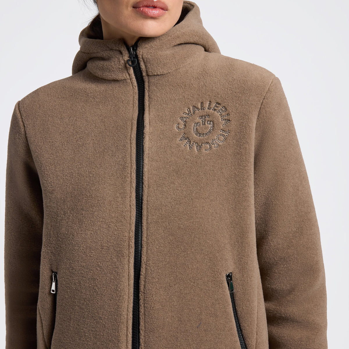 Cavalleria Toscana Damen Fleece-Hoodie Walnut Detail