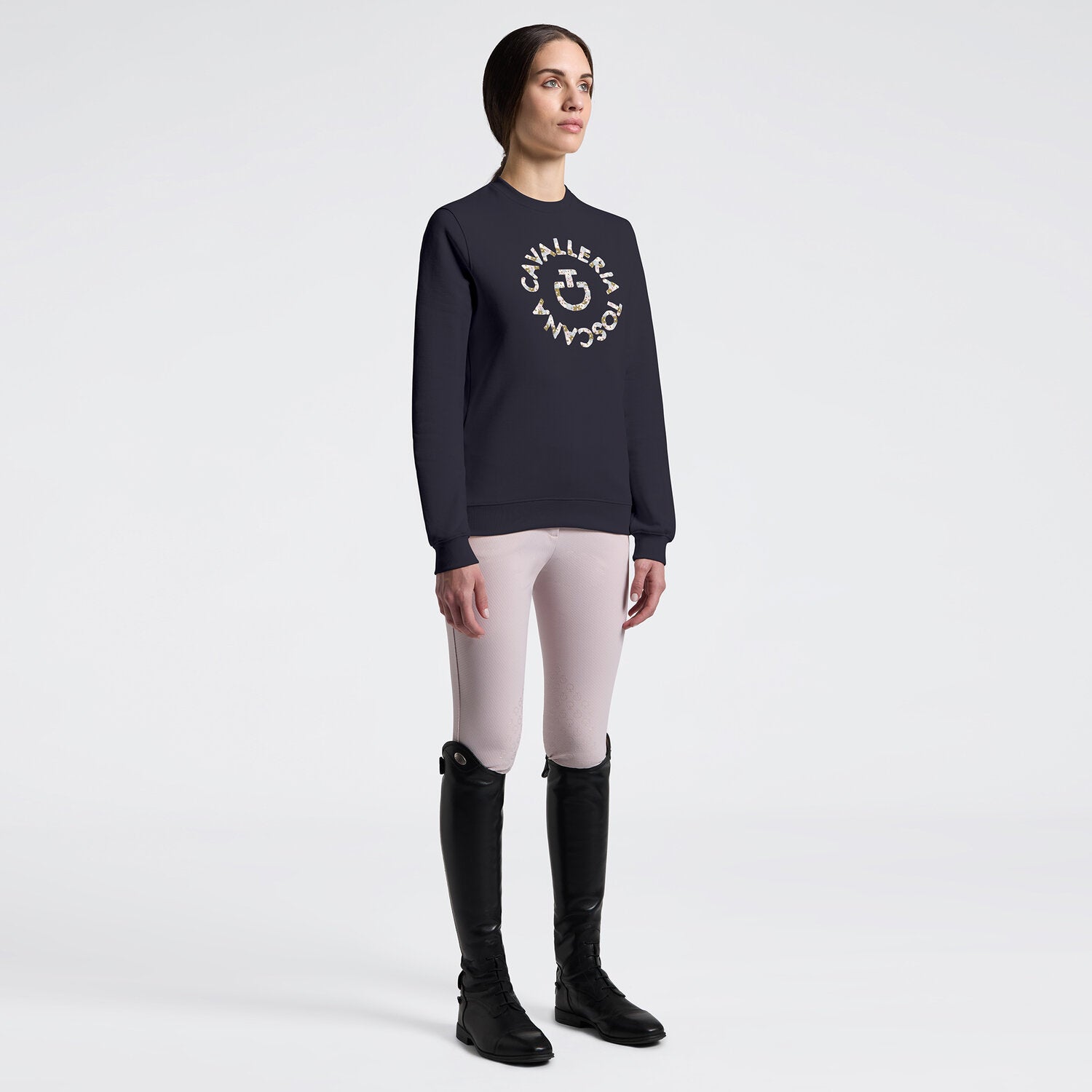 Cavalleria Toscana Damen Pullover mit Blumenstickerei – Anthrazit