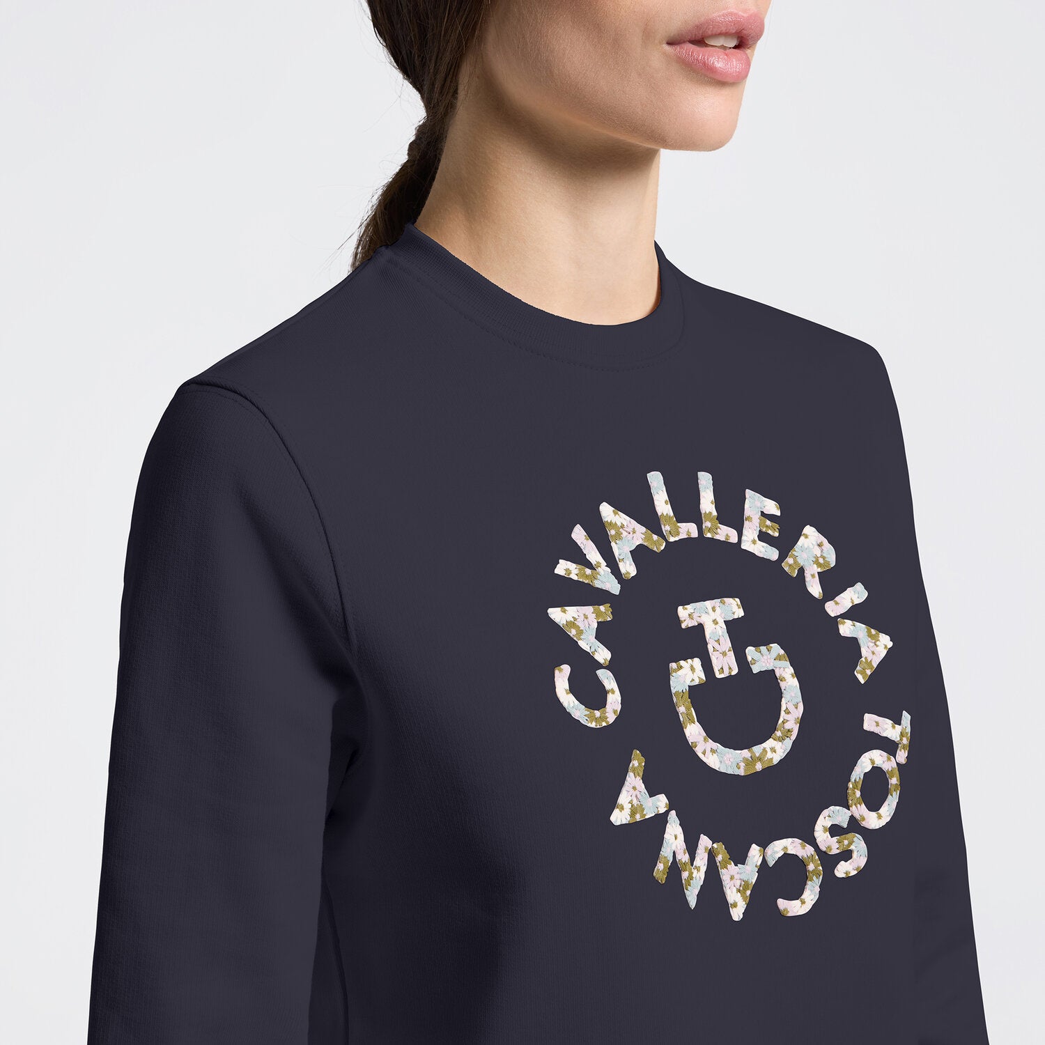 Cavalleria Toscana Damen Pullover mit Blumenstickerei – Anthrazit
