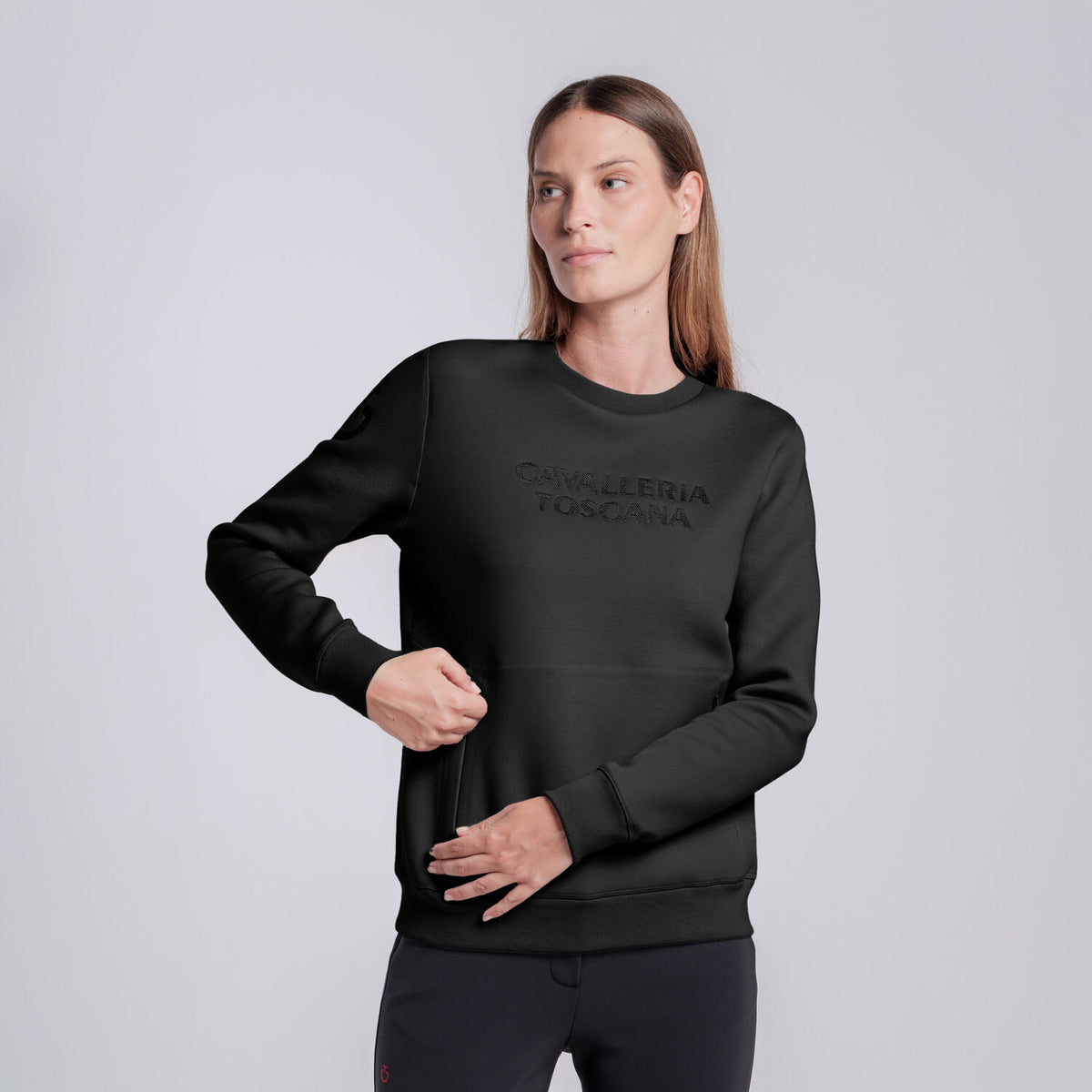 Cavalleria Toscana Damen Sweatshirt Rundhals Schwarz Rückansicht