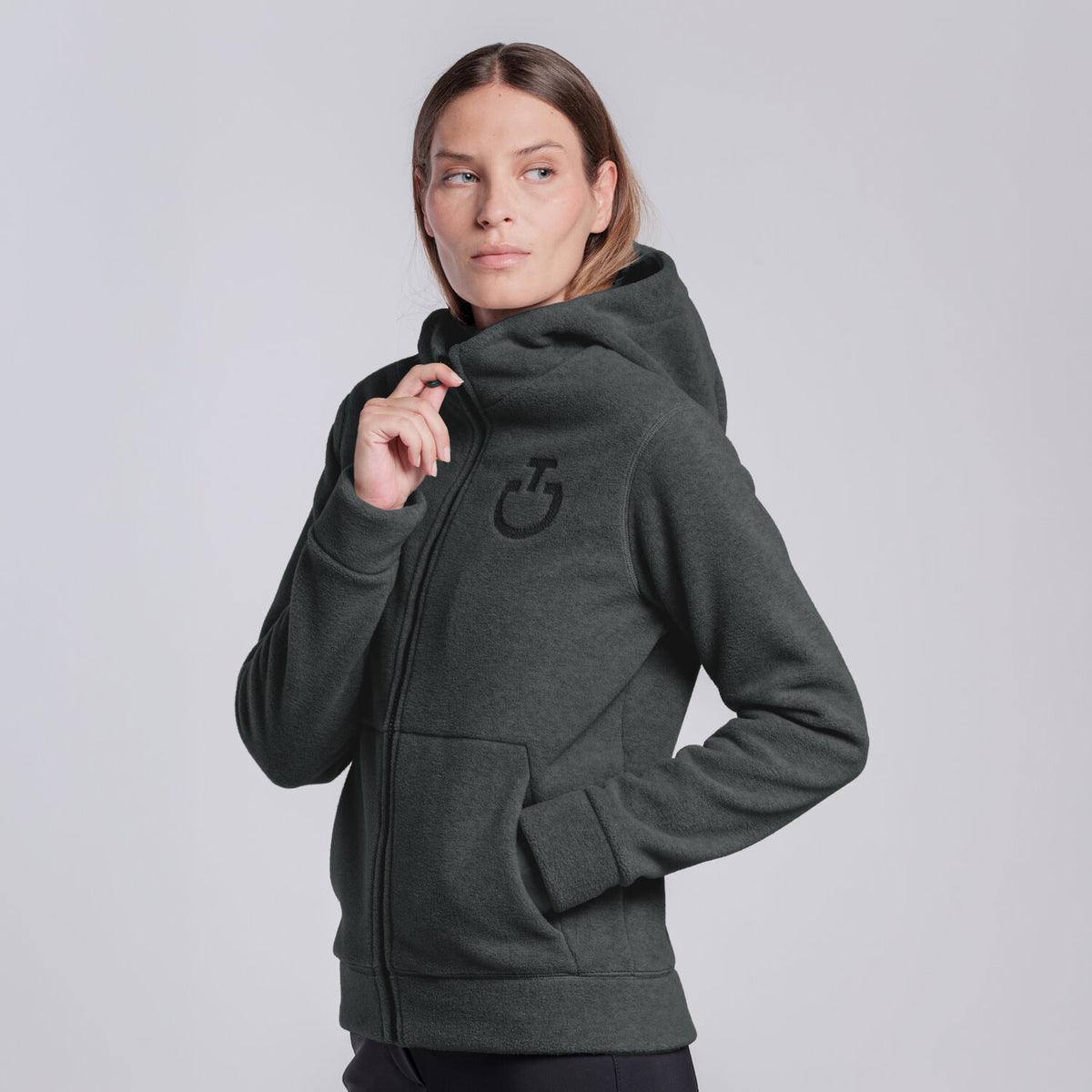 Cavalleria Toscana Damen Fleece-Hoodie – Anthrazit Meliert, Rückansicht