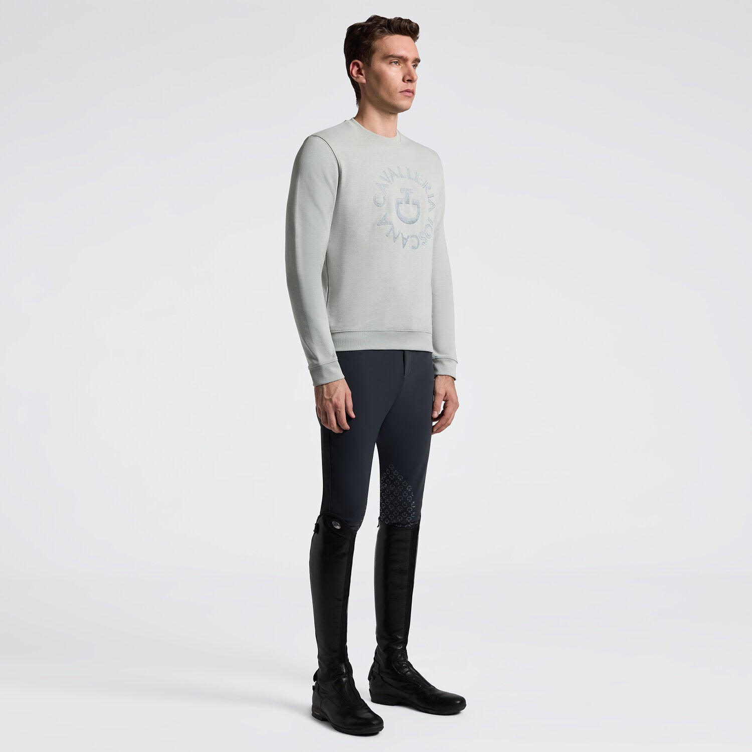 Cavalleria Toscana Herren Rundhalspullover mit Logostickerei – Belgian Block