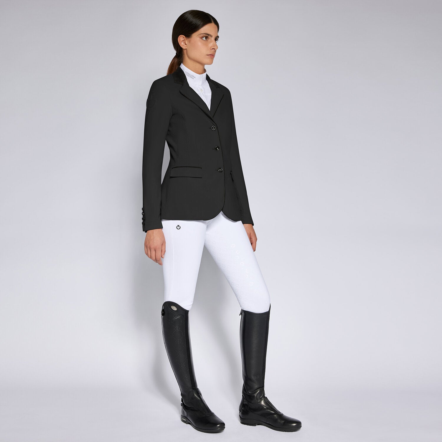 Cavalleria Toscana Damen Turnierjacket Perforated mit Knöpfen – Schwarz