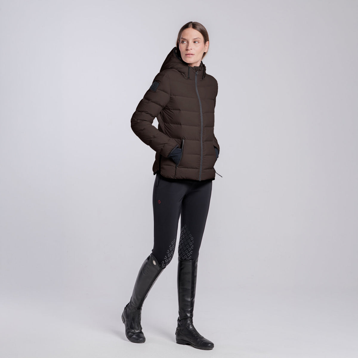 Cavalleria Toscana Damen Daunenjacke mit abnehmbarer Kapuze – Espresso
