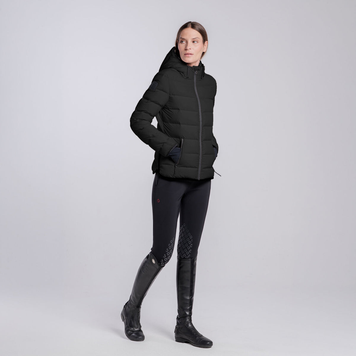 Cavalleria Toscana Damen Daunenjacke mit abnehmbarer Kapuze – Schwarz