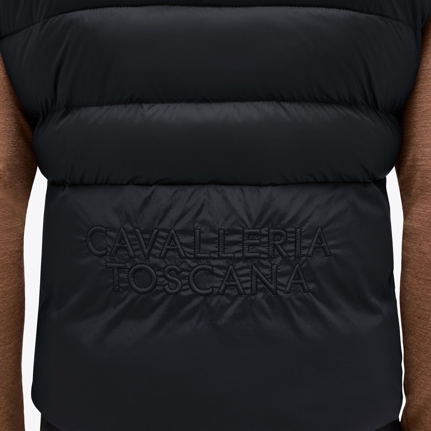 Men's down vest with back embroidery in black 