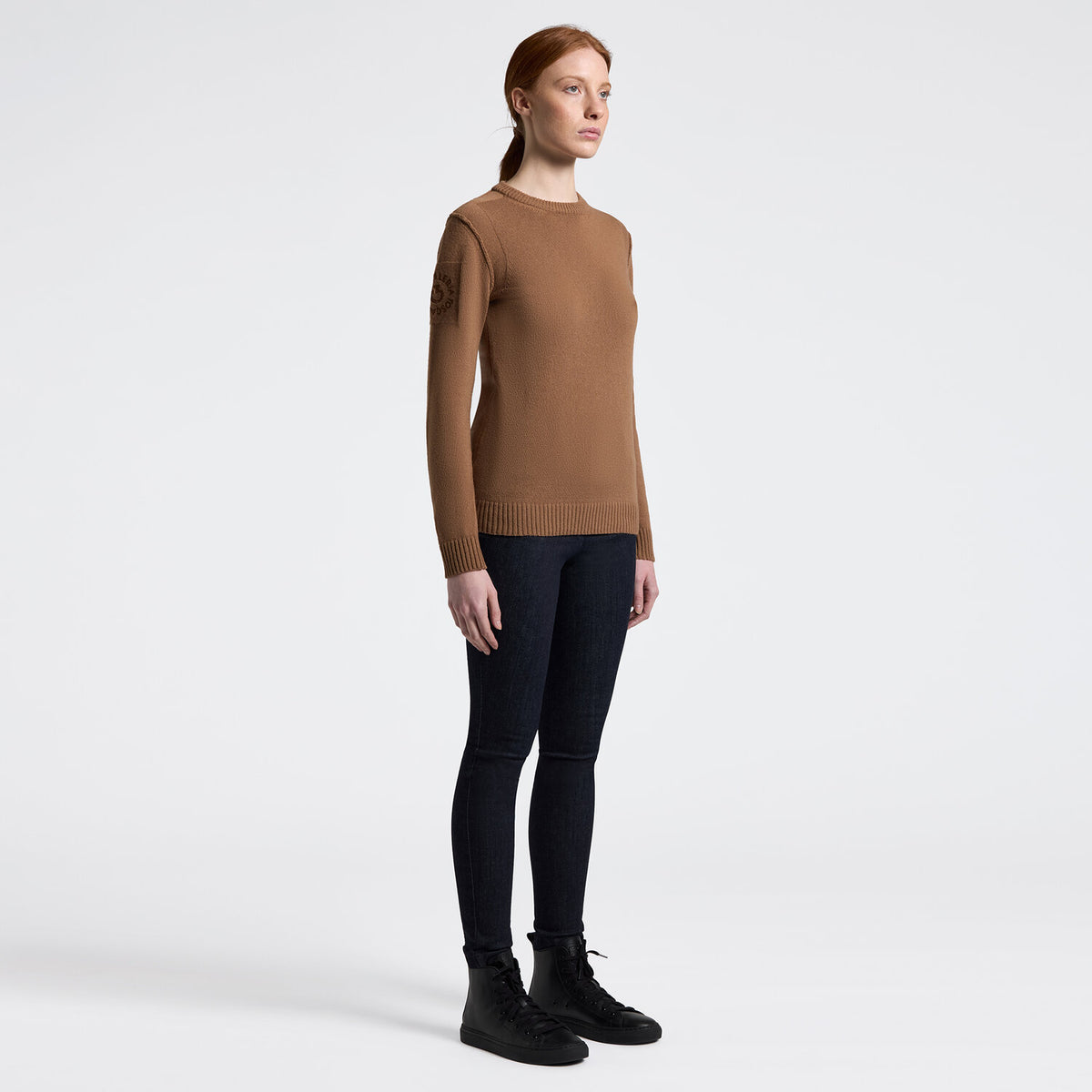 Cavalleria Toscana Damen Rundhalspullover Wolle Camel