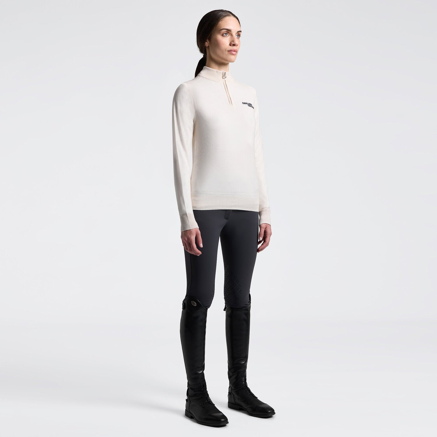 Cavalleria Toscana Damen Merino Rollkragenpullover mit Halfzip – Beige