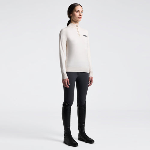 Cavalleria Toscana Damen Merino Rollkragenpullover mit Halfzip – Beige