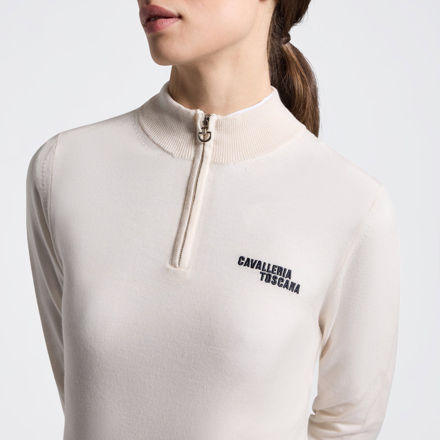 Cavalleria Toscana Damen Merino Rollkragenpullover mit Halfzip – Beige