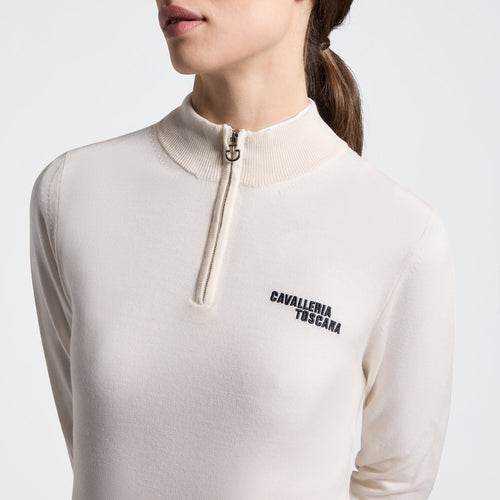 Cavalleria Toscana Damen Merino Rollkragenpullover mit Halfzip – Beige