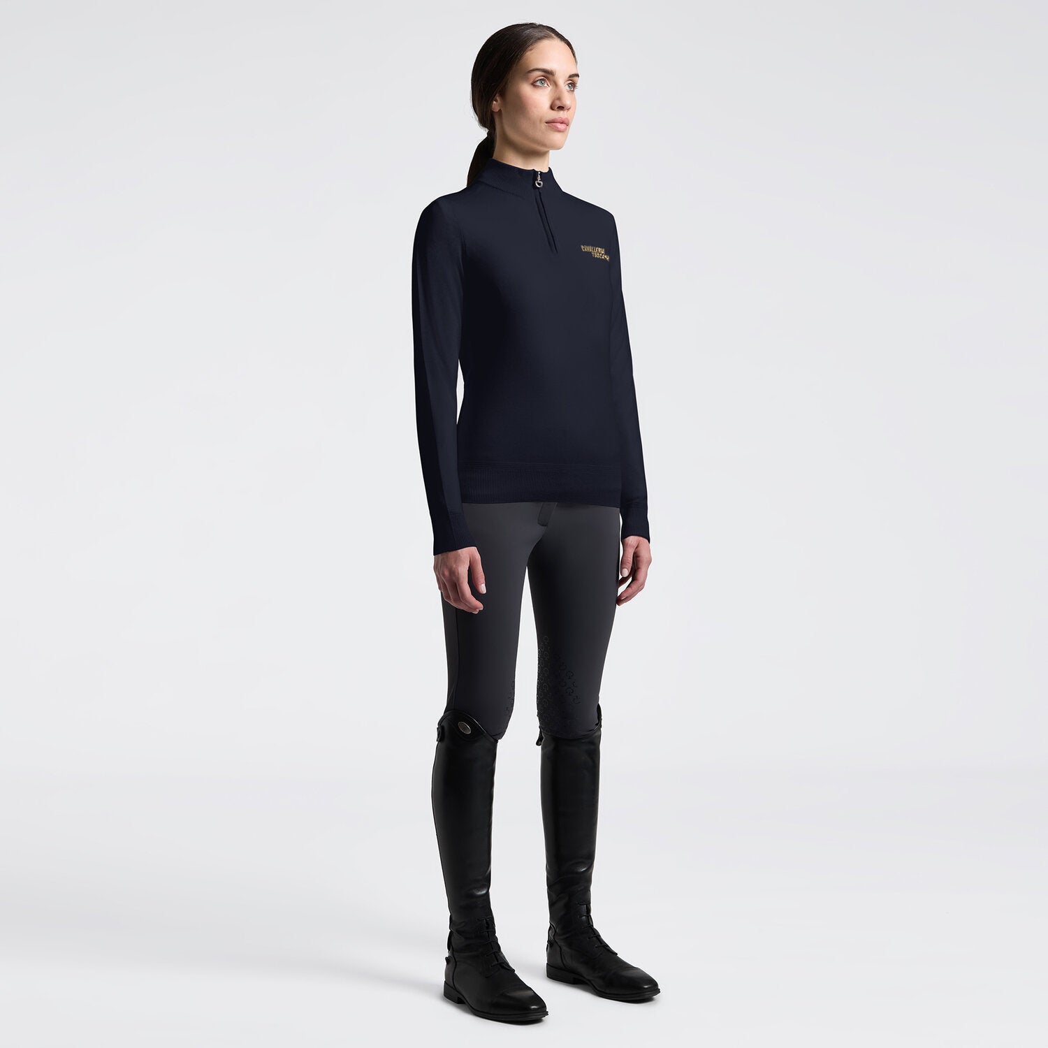 Cavalleria Toscana Damen Merino Rollkragenpullover mit Halfzip – Anthrazit