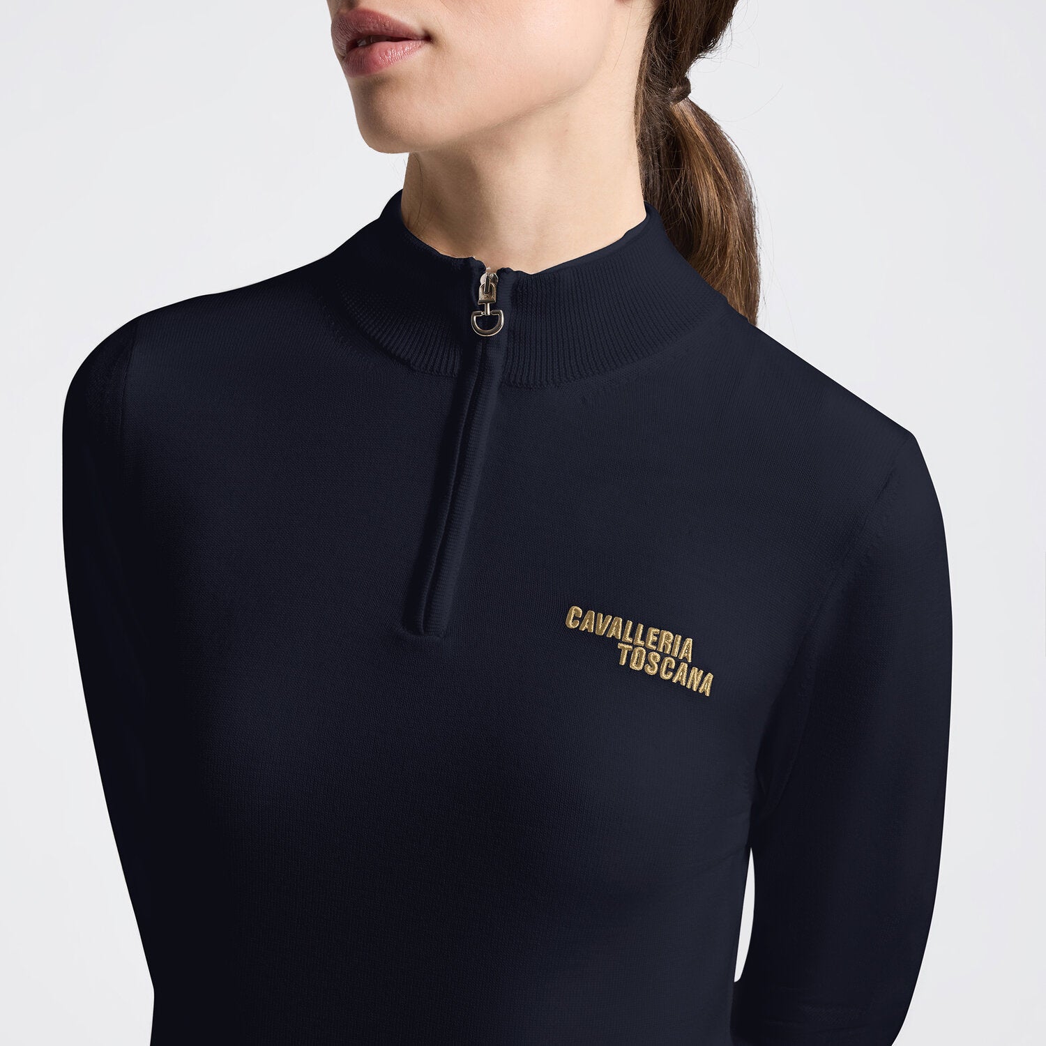 Cavalleria Toscana Damen Merino Rollkragenpullover mit Halfzip – Anthrazit