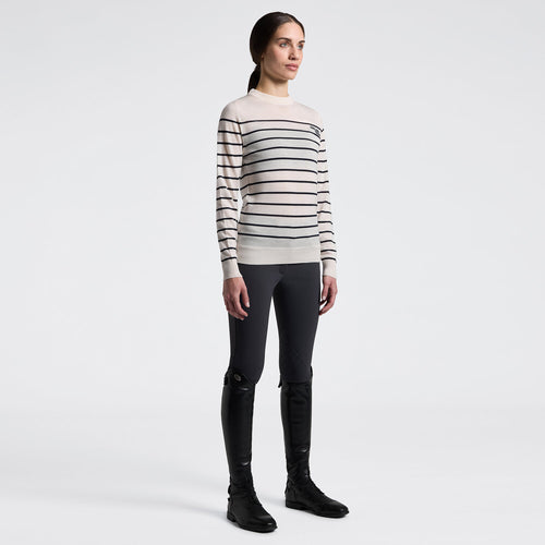Cavalleria Toscana Damen Merino Pullover Gestreift – Beige/Anthrazit