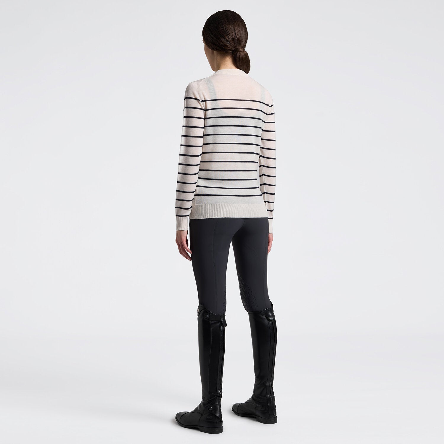 Cavalleria Toscana Damen Merino Pullover Gestreift – Beige/Anthrazit