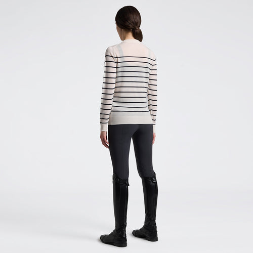 Cavalleria Toscana Damen Merino Pullover Gestreift – Beige/Anthrazit