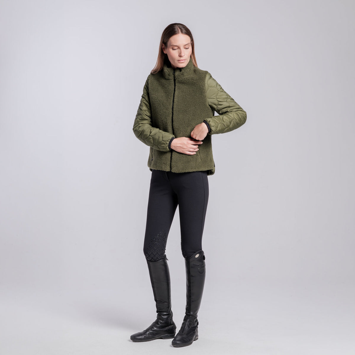 Cavalleria Toscana Damen Teddyfleecejacke mit Zip – Winter Moss