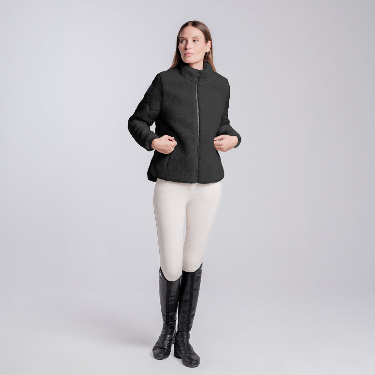 Cavalleria Toscana Damen Teddyfleecejacke mit Zip – Schwarz
