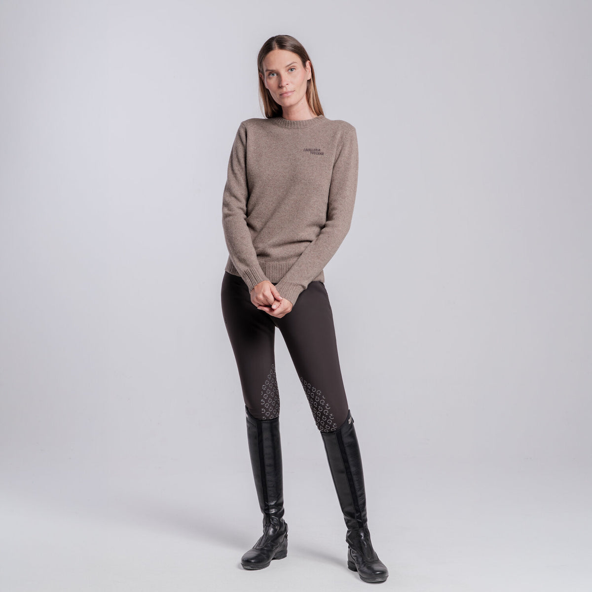 Cavalleria Toscana Damen Rundhalspullover Wolle-Kaschmir Espresso