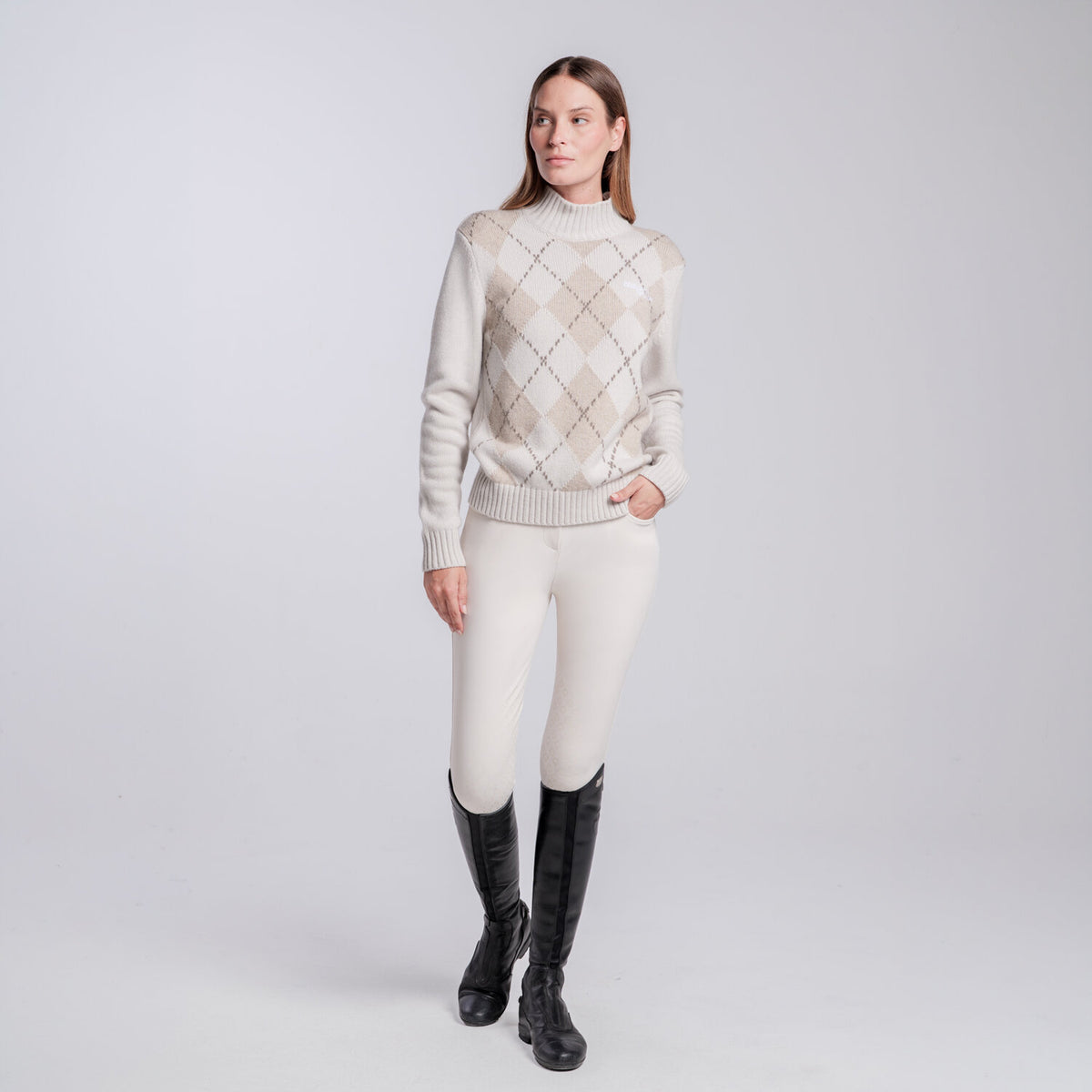 Cavalleria Toscana Damen Rollkragenpullover mit Rautenmuster Rainy Day