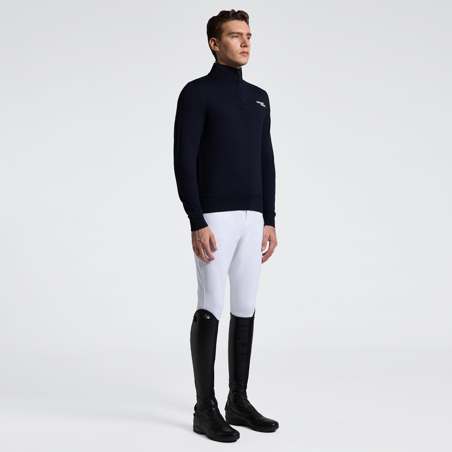 Cavalleria Toscana Herren Merino Rollkragenpullover mit Halfzip – Anthrazit
