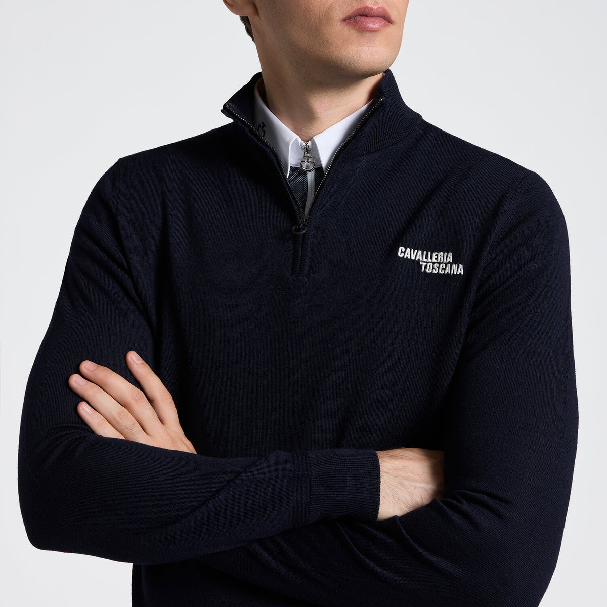 Cavalleria Toscana Herren Merino Rollkragenpullover mit Halfzip – Anthrazit