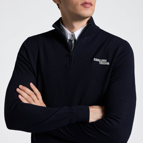 Cavalleria Toscana Herren Merino Rollkragenpullover mit Halfzip – Anthrazit