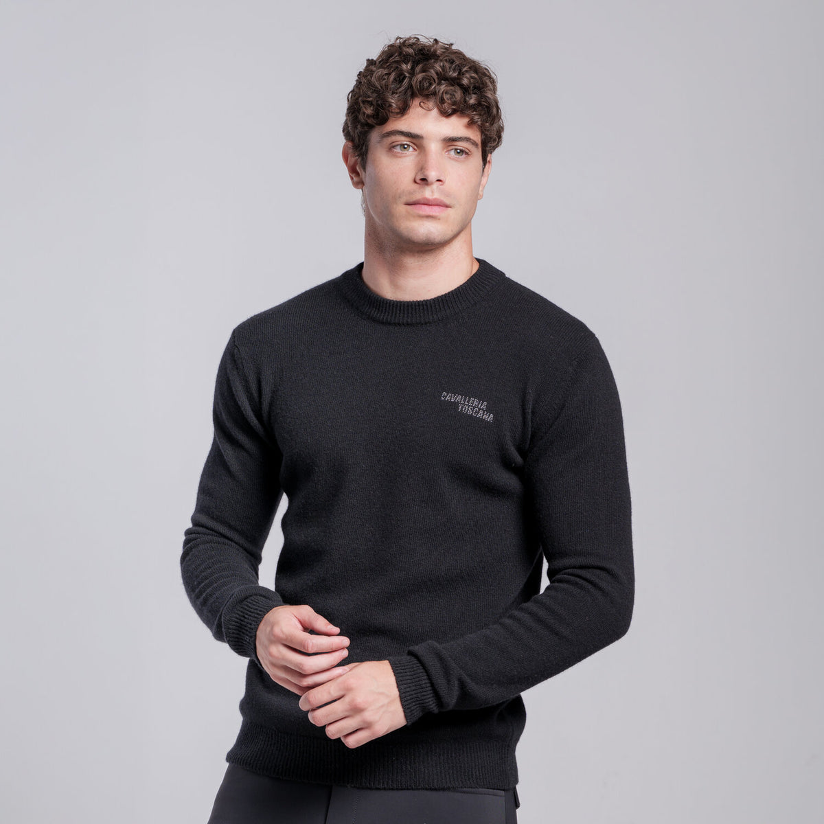 Cavalleria Toscana Herren Wollpullover Schwarz Rückansicht