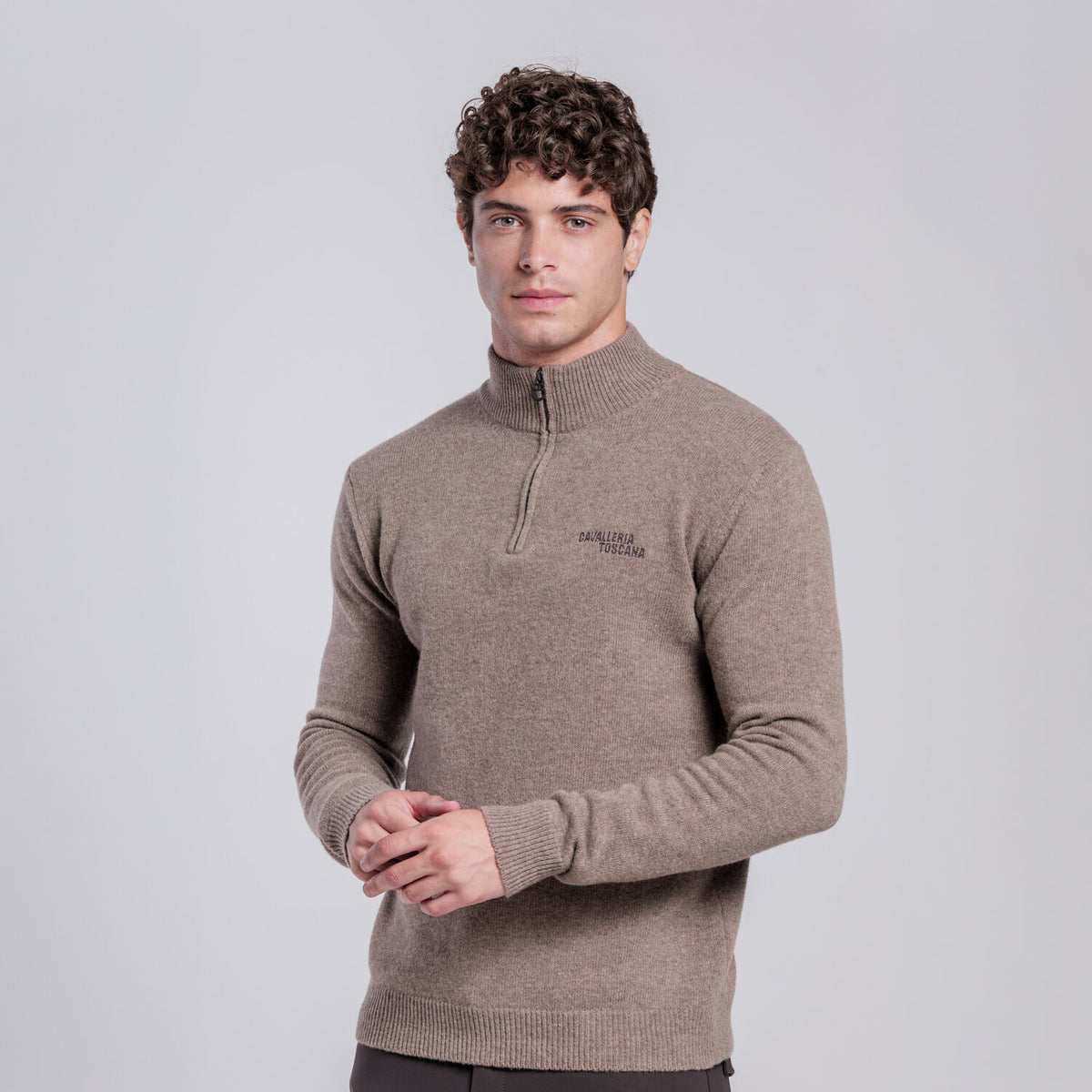 Cavalleria Toscana Herren Wollpullover Halfzip Espresso Rückansicht