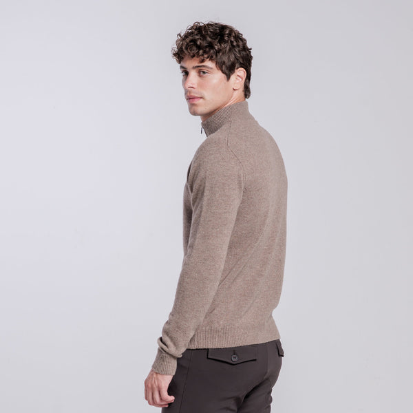Cavalleria Toscana Herren Wollpullover Halfzip Espresso Detail