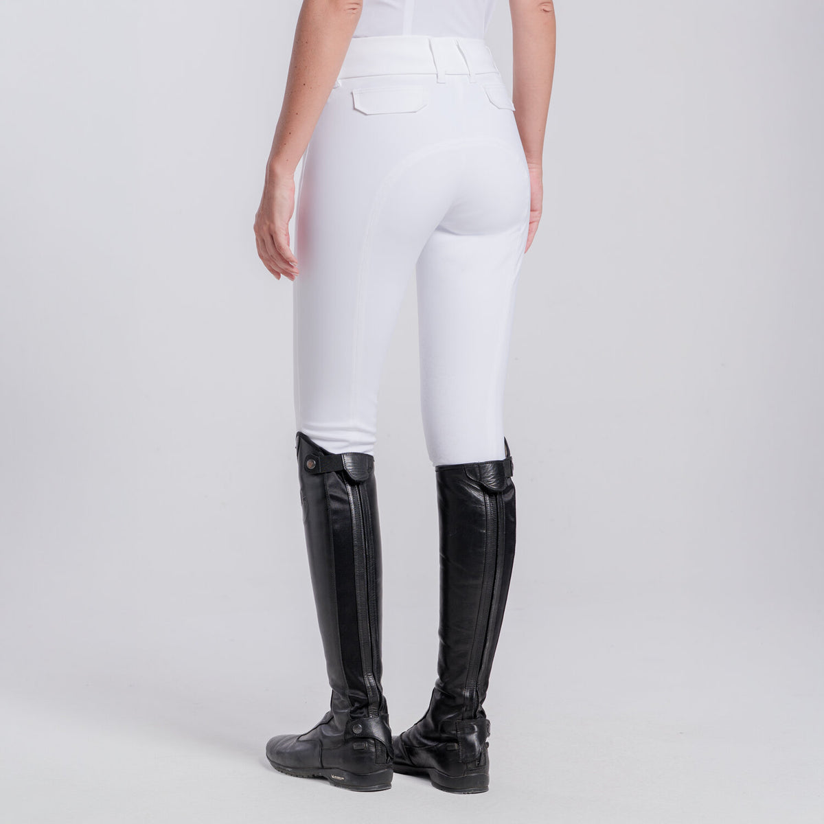 Cavalleria Toscana Damen Reithose mit Gesäßtaschen – Weiß, Rückansicht