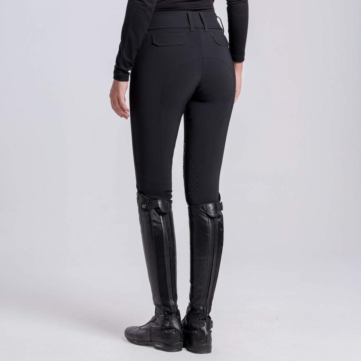 Cavalleria Toscana Damen Reithose mit Gesäßtaschen – Schwarz, Rückansicht