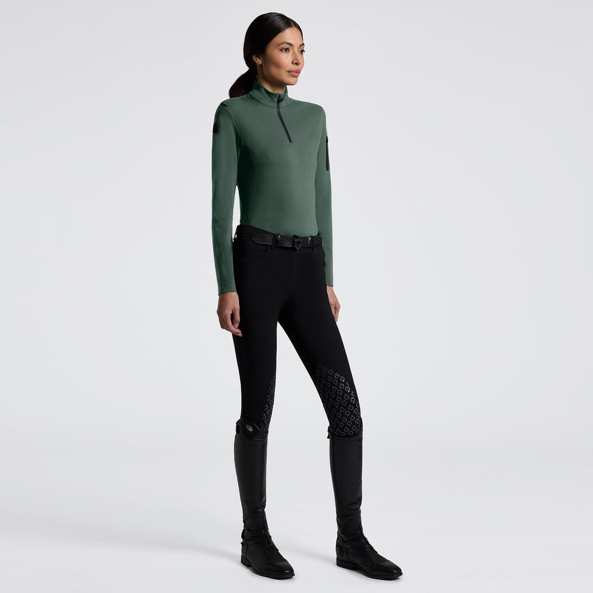 Cavalleria Toscana Damen Trainingspolo Langarm Jungle Green