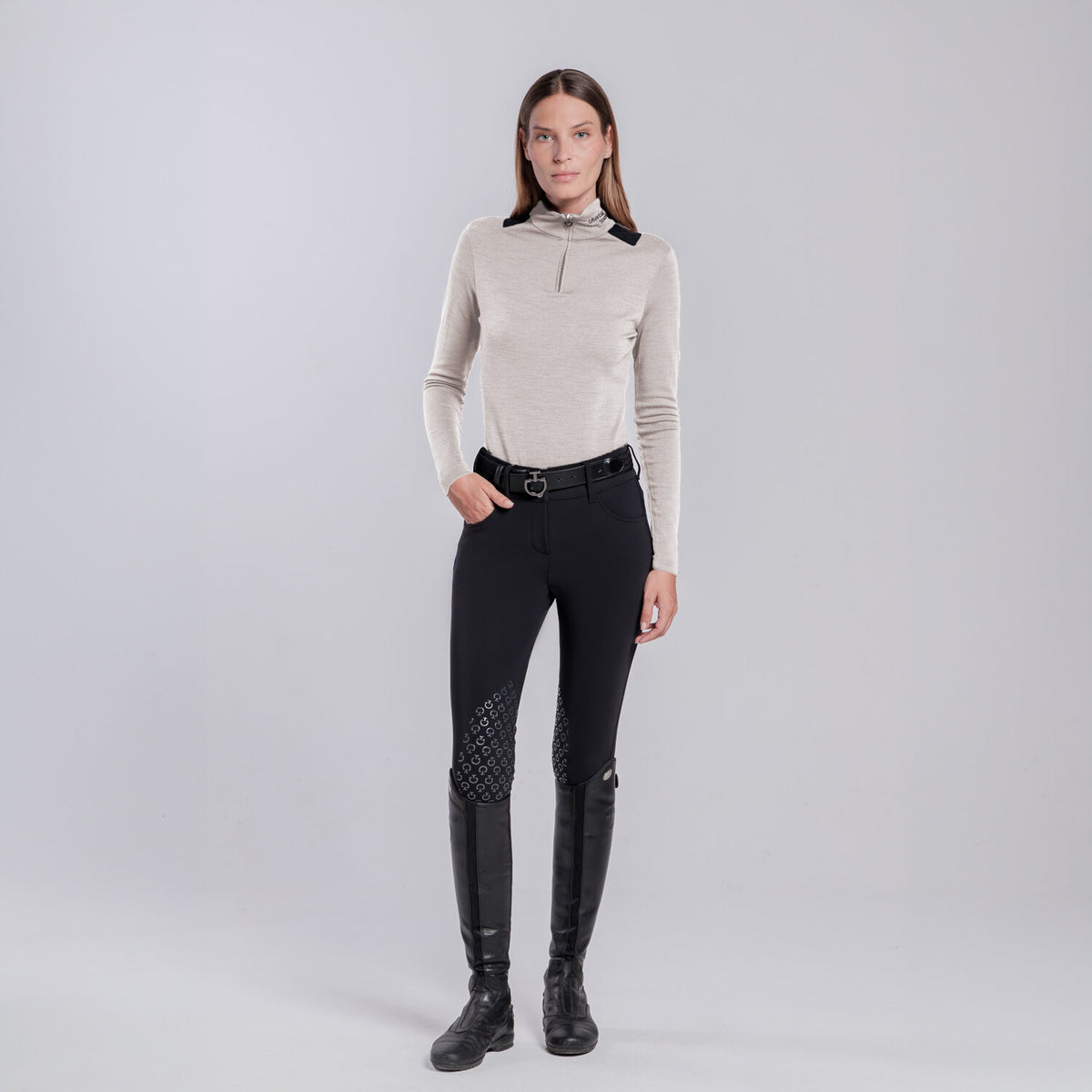 Cavalleria Toscana Damen Trainingspolo Wolle Rainy Day