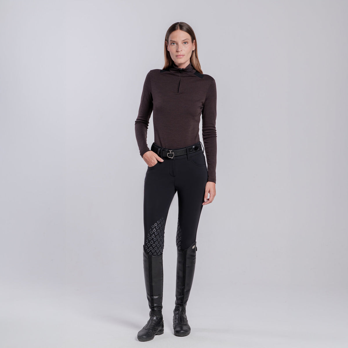 Cavalleria Toscana Damen Trainingspolo Wolle Espresso