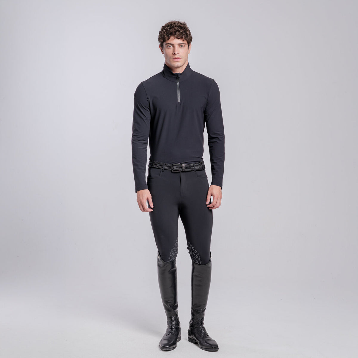 Cavalleria Toscana Herren Polo mit Stehkragen Schwarz