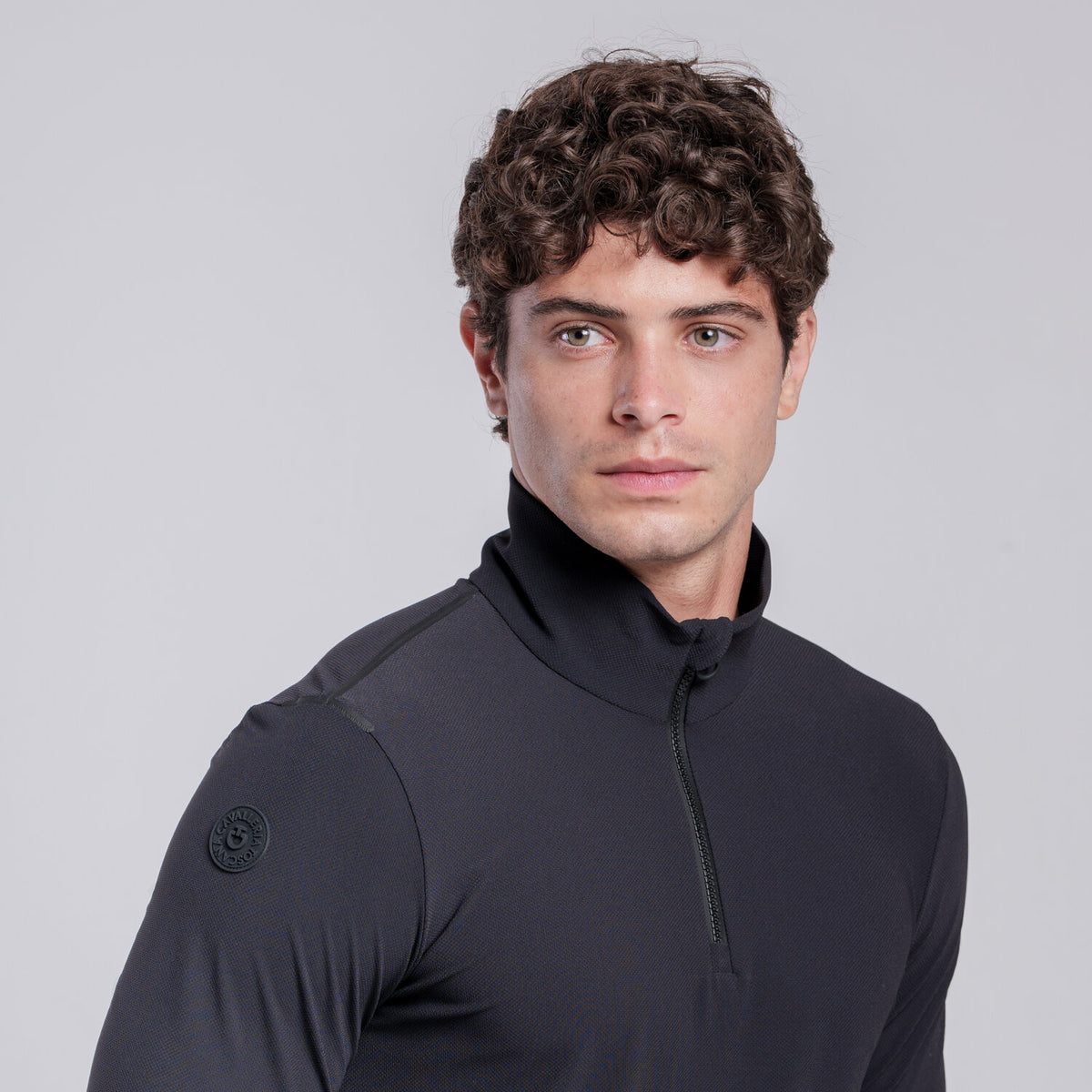 Cavalleria Toscana Herren Polo Stehkragen Schwarz Rückansicht