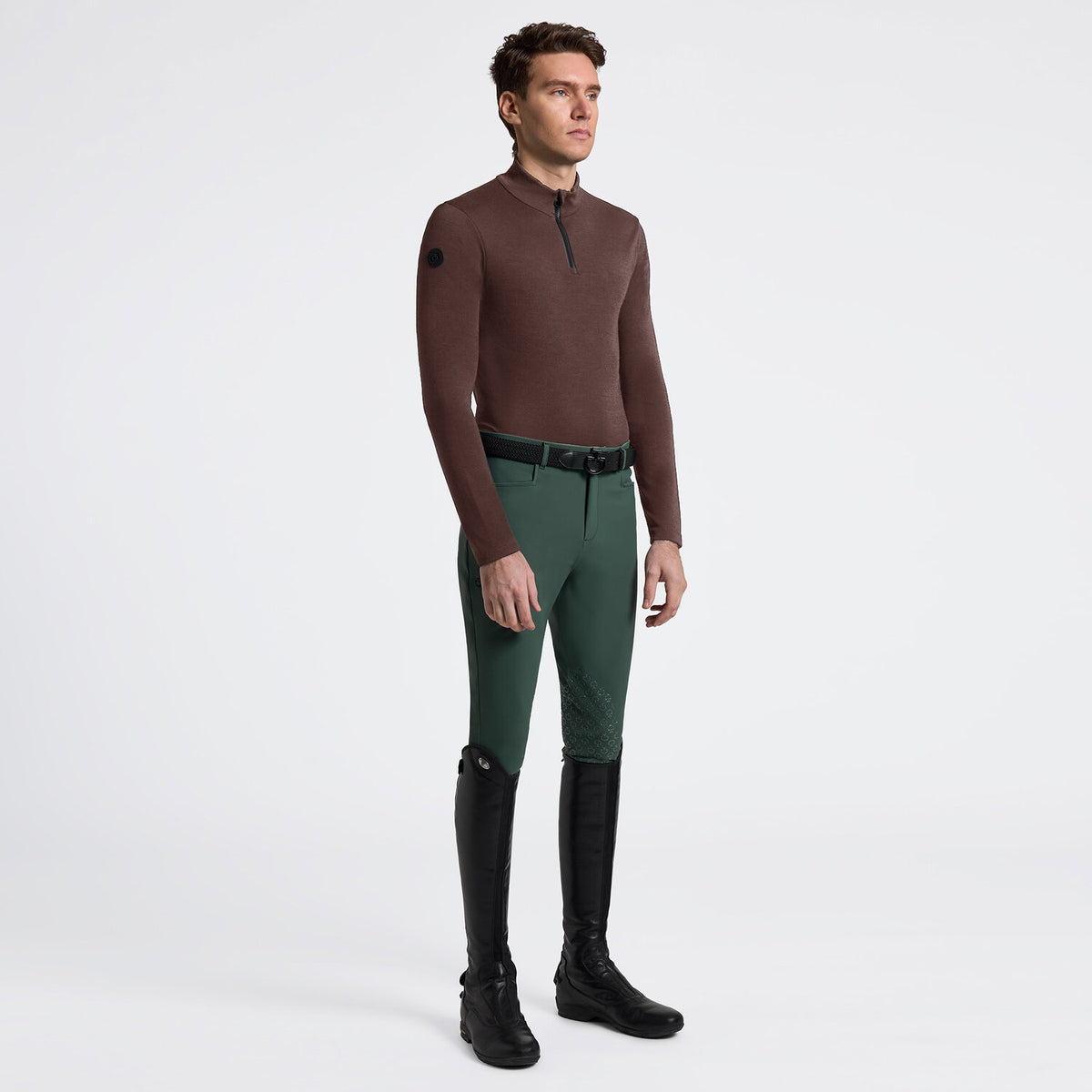 Cavalleria Toscana Herren Trainingsrolli Wolle mit Halfzip Braun