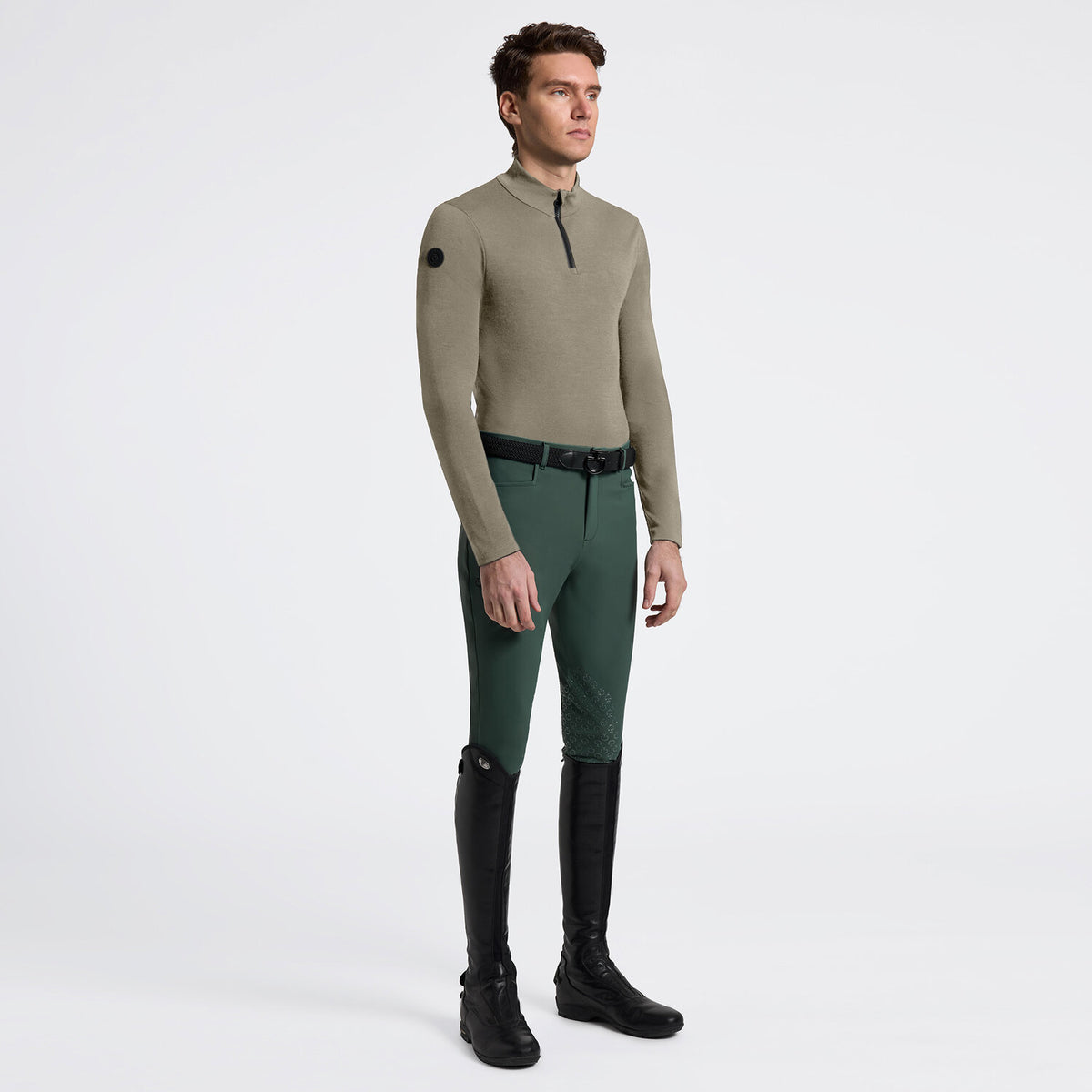 Cavalleria Toscana Herren Trainingsrolli Wolle mit Halfzip Foliage Green