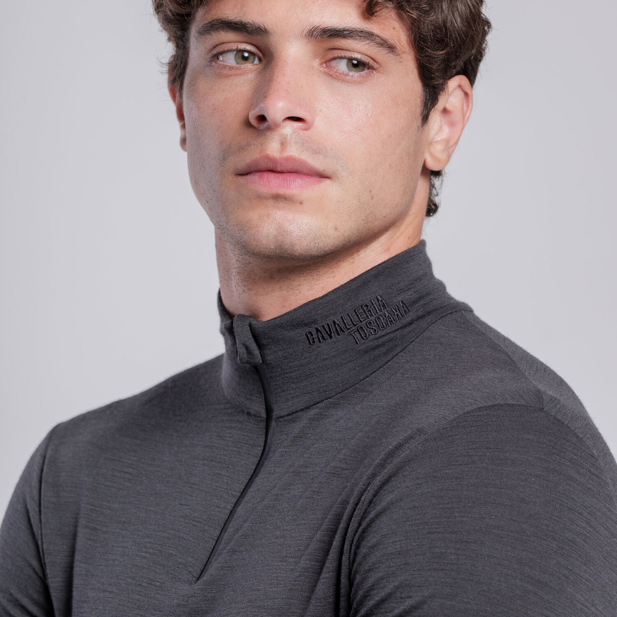 Cavalleria Toscana Herren Wollpolo Charcoal Grey Rückansicht