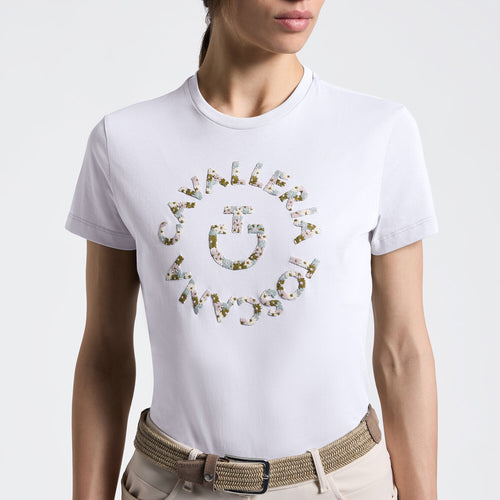 Cavalleria Toscana Damen T-Shirt mit Blumenstickerei – Weiß