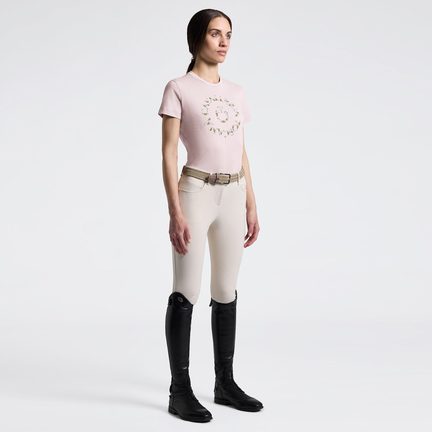Cavalleria Toscana Damen T-Shirt mit Blumenstickerei – Violet Ice