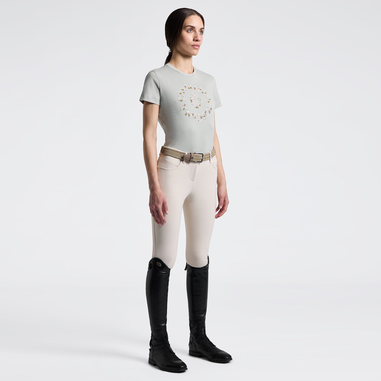 Cavalleria Toscana Damen T-Shirt mit Blumenstickerei – Belgian Block