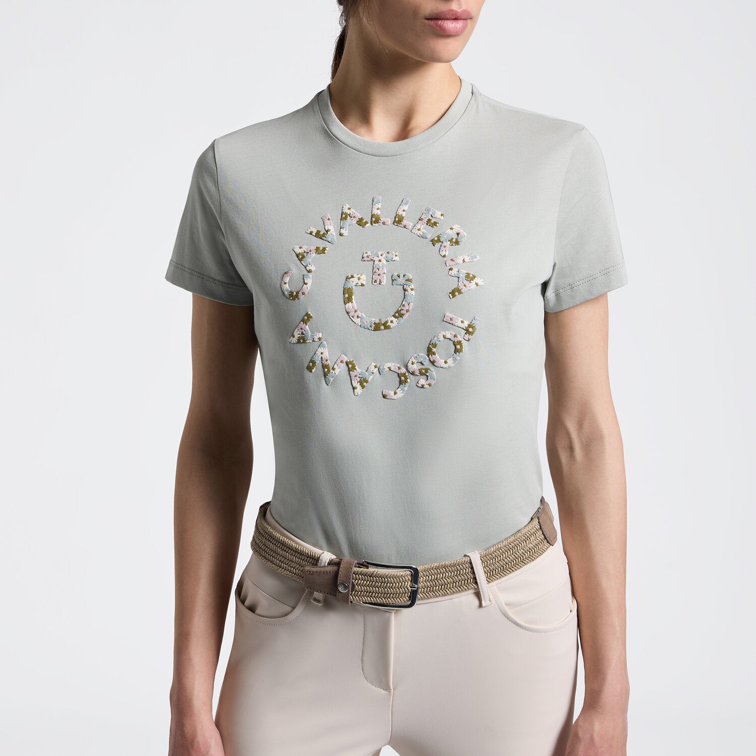 Cavalleria Toscana Damen T-Shirt mit Blumenstickerei – Belgian Block
