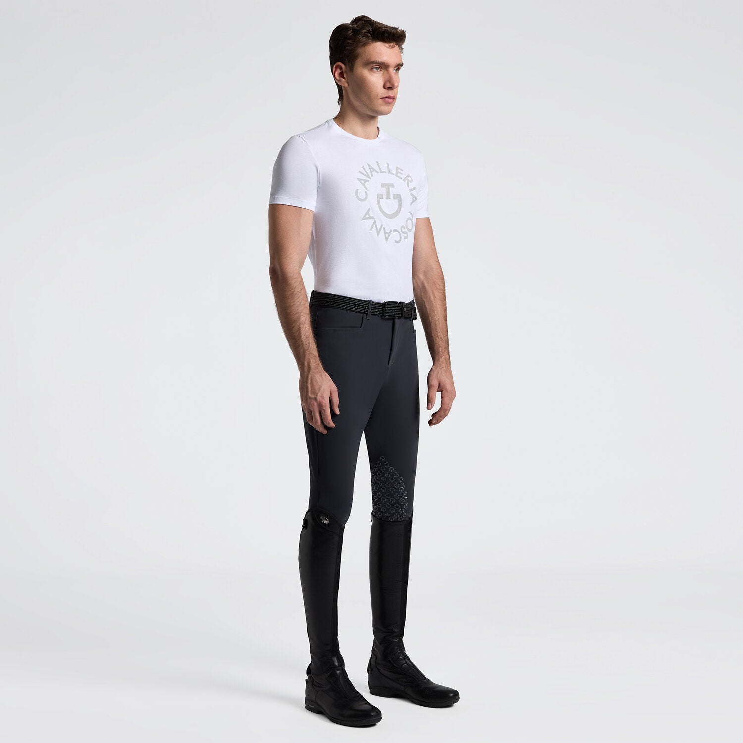 Cavalleria Toscana Herren T-Shirt mit Logostickerei – Weiß