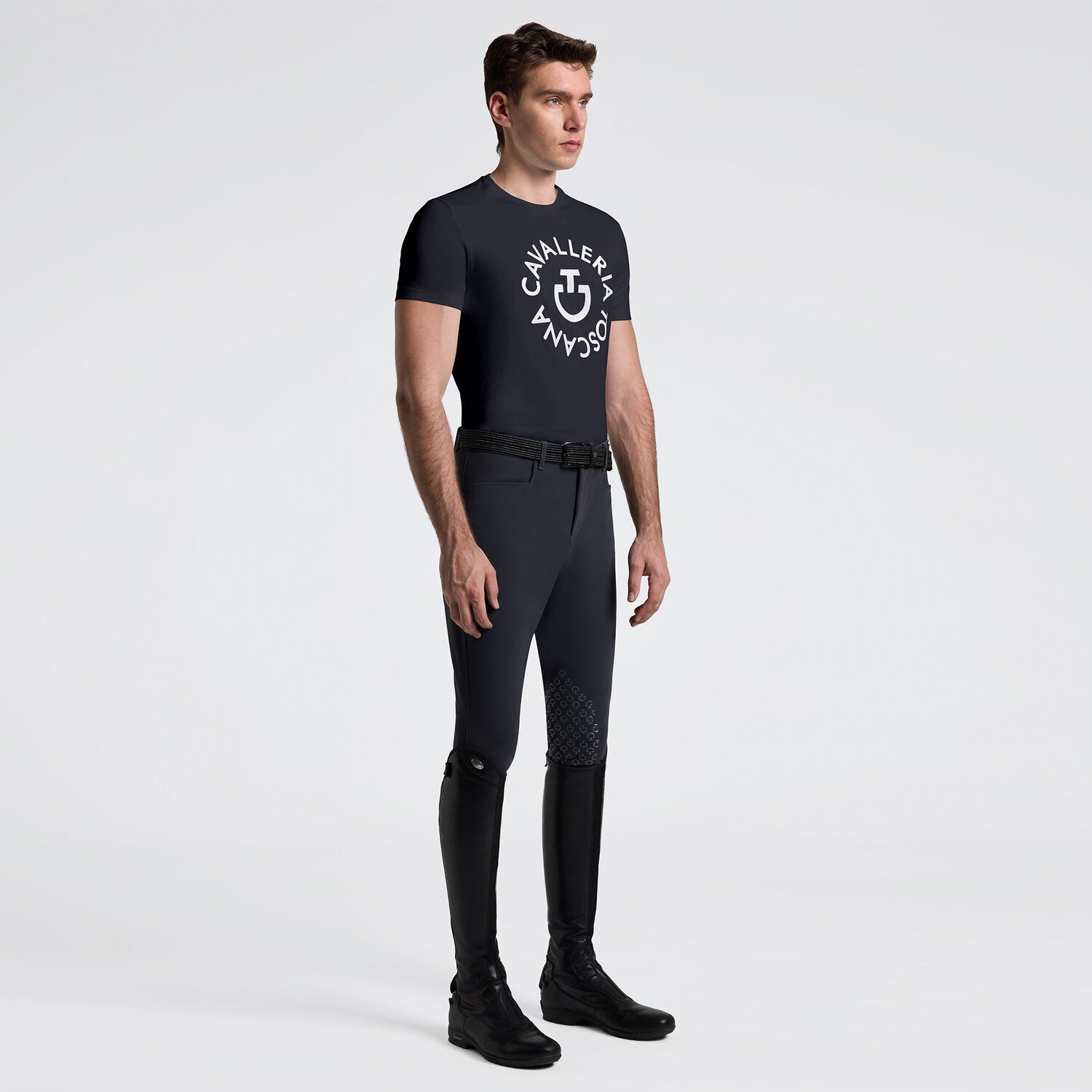 Cavalleria Toscana Herren T-Shirt mit Logostickerei – Anthrazit