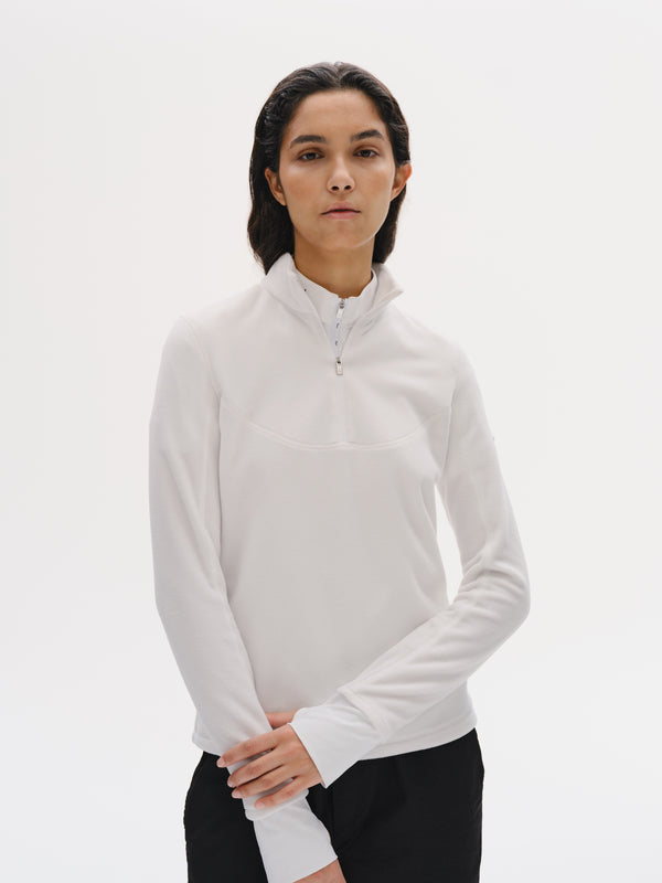 Atmungsaktives Outdoor-Sweatshirt, hoher Kragen schützt vor Wind, reflektierendes Logo für Sichtbarkeit, hergestellt in Italien aus Polyester und Elasthan.