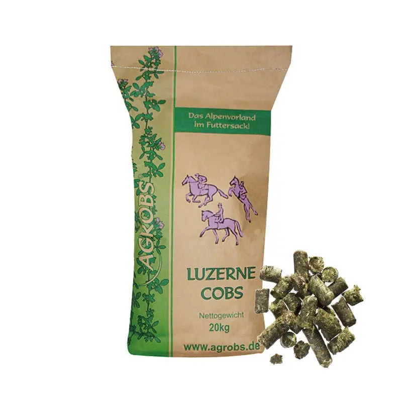 AGROBS Luzernecobs für Pferde, 20 kg Sack – getreidefreies Einzelfuttermittel aus 100 % Luzerne