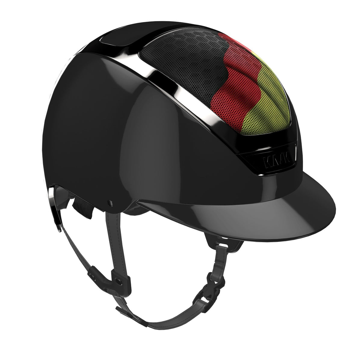 KASK Dogma Reithelm Pure Shine Schwarz mit Deutschlandflagge auf den Lüftungsöffnungen